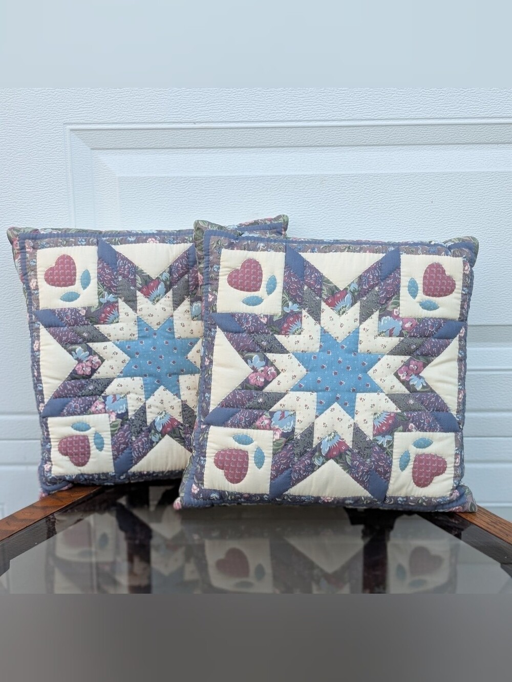 Vintage Handmade Quilted Star & Heart Pillows (Set of 2)